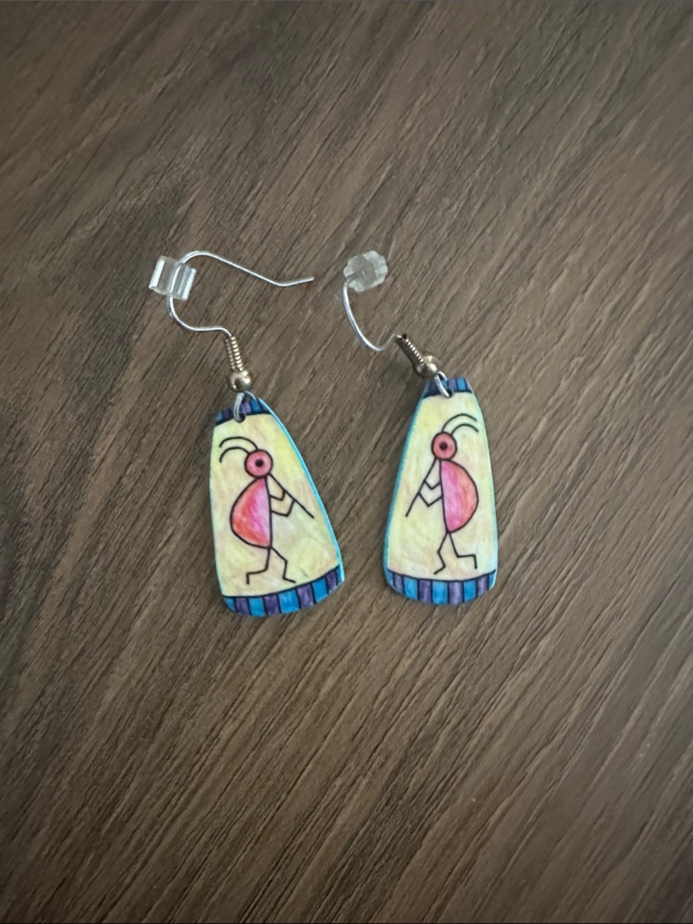 Vintage 90s Southwestern Kokopelli Hand Painted Dangle Earrings